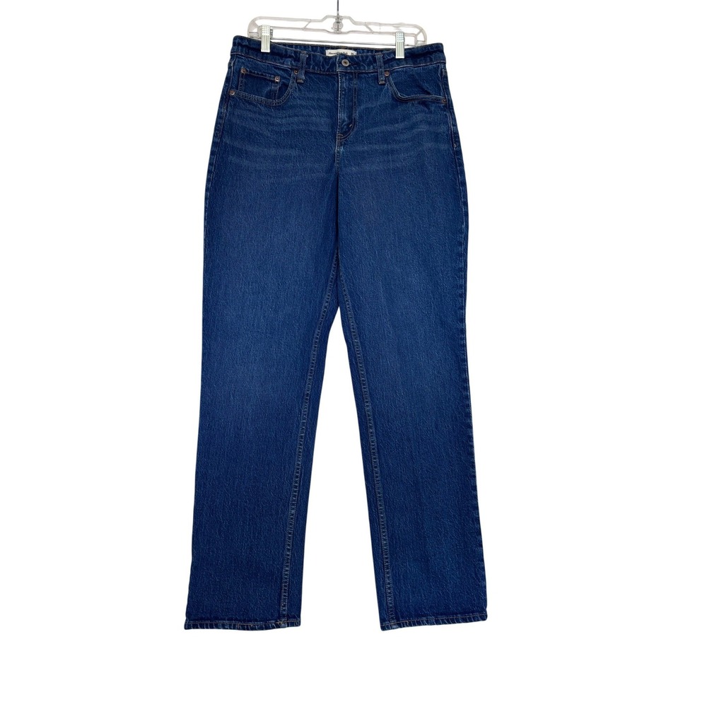 Abercrombie & Fitch Curve Love Mid Rise 90s Straight Jeans Blue 32 Extra Long
